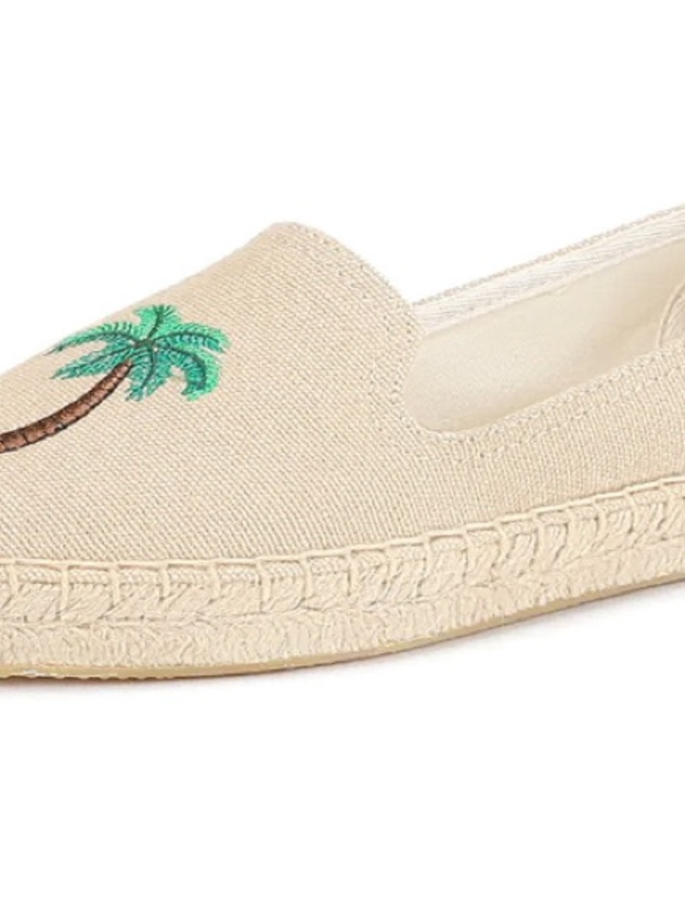 Women's Beige Embroidered Palm Espadrille Slip-On